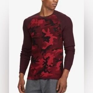 Polo Ralph Lauren Shirt Large Burgundy‎ Red Camo Waffle Knit Outdoors Hiking